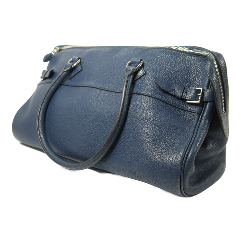 HERMES Clemence皮革Atlas 42銀扣肩背袋Bleu Saphir-2