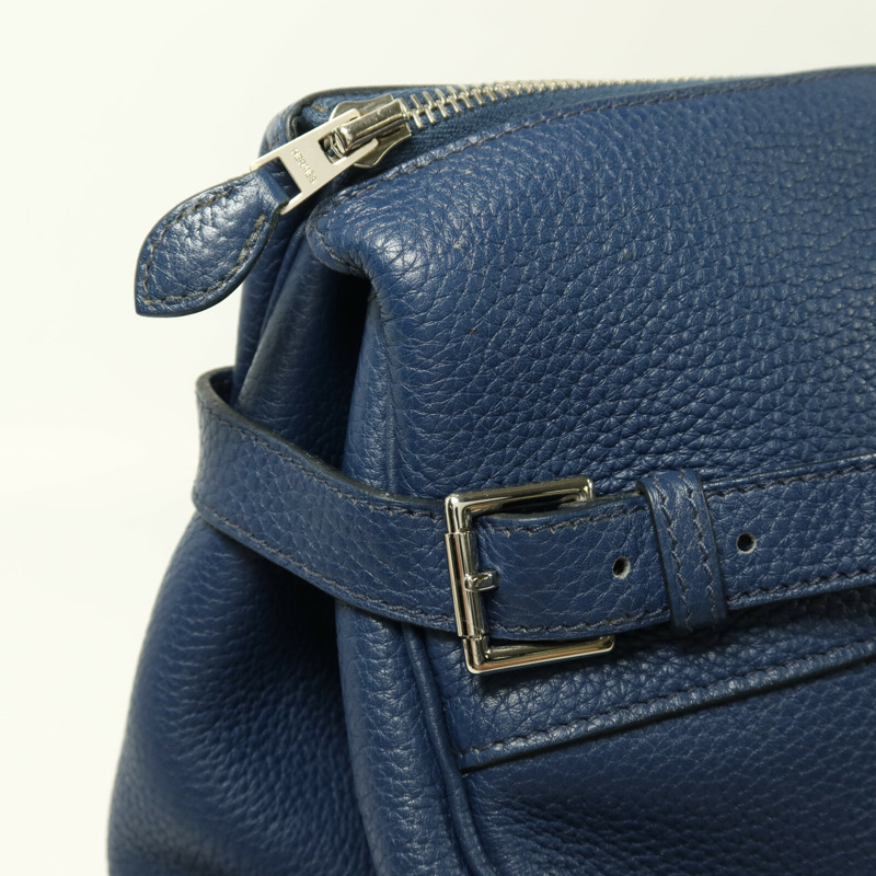 HERMES Clemence皮革Atlas 42銀扣肩背袋Bleu Saphir-7