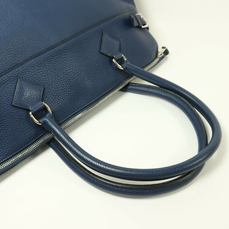 HERMES Clemence皮革Atlas 42銀扣肩背袋Bleu Saphir-8