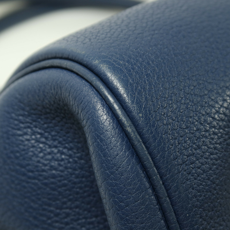 HERMES Clemence皮革Atlas 42銀扣肩背袋Bleu Saphir-11