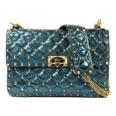 Valentino 牛皮皮革Chain Shoulder銀扣鏈帶肩背袋