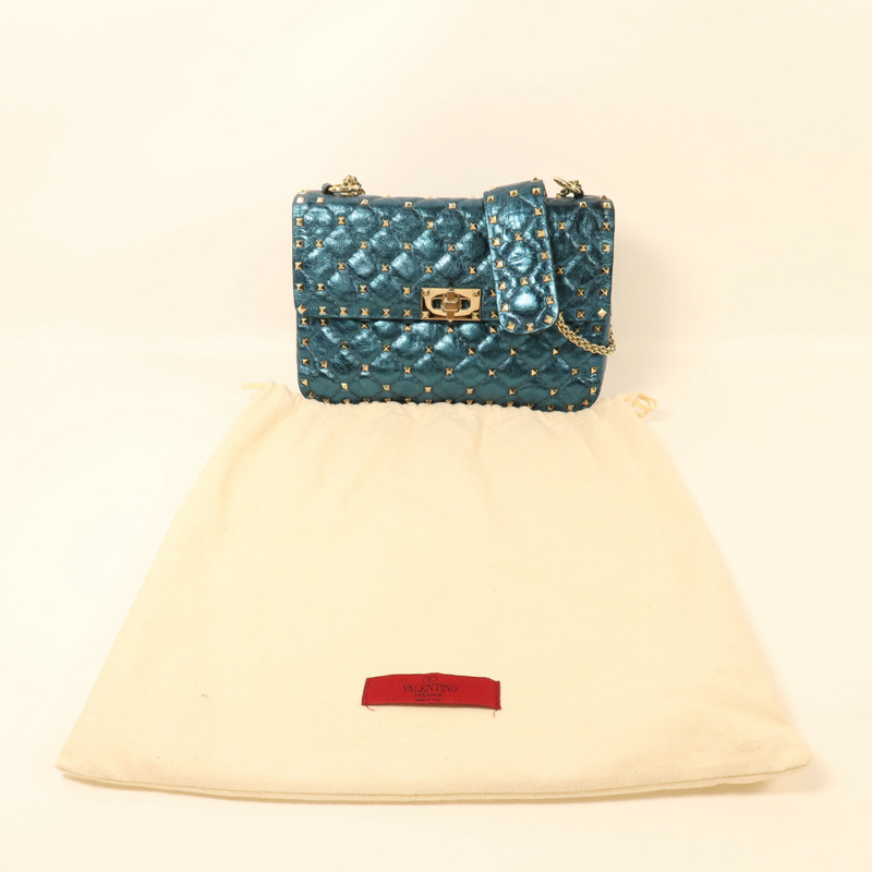 Valentino 牛皮皮革Chain Shoulder銀扣鏈帶肩背袋-8