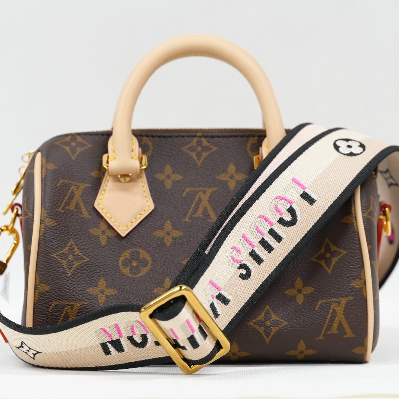近全新 LouisVuitton/路易威登 Monogram Speedy20 黑色可調節背帶 斜挎包-0