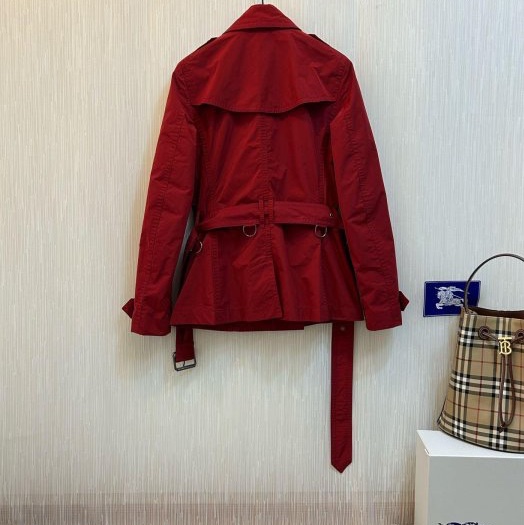 BURBERRY英國紅色塔夫綢短風衣UK4-3