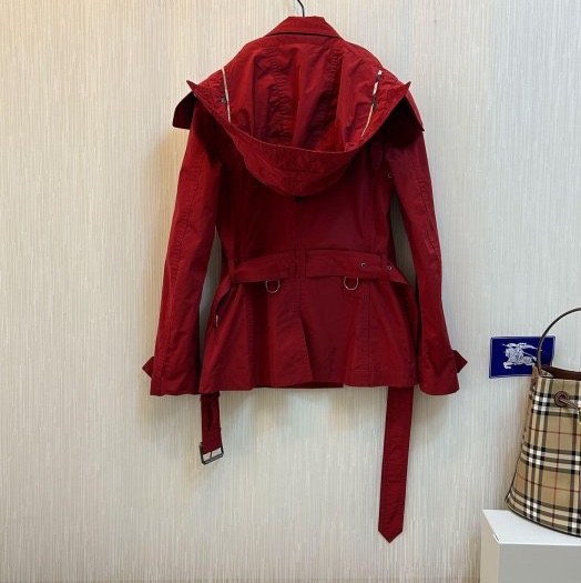BURBERRY英國紅色塔夫綢短風衣UK4-4