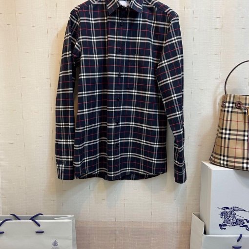 BURBERRY英國黑標男款海軍藍格紋襯衫S-4