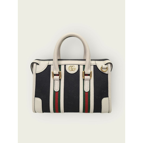 【包稅】GUCCI 白色海軍藍 GG 織帶 Ophidia 手提包