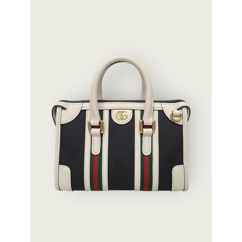 【包稅】GUCCI 白色海軍藍 GG 織帶 Ophidia 手提包-0