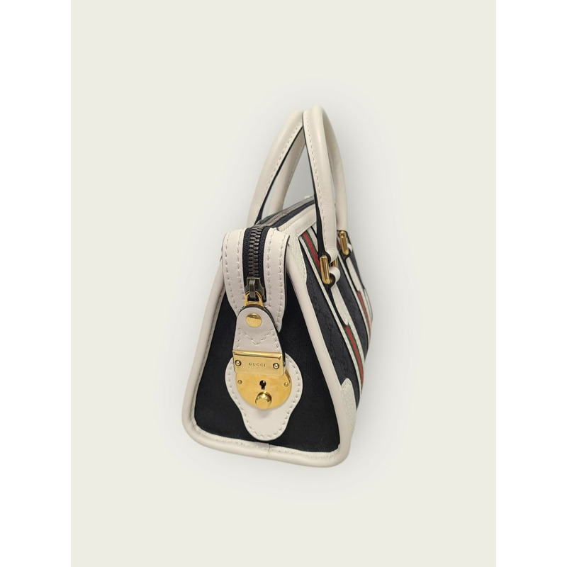 【包稅】GUCCI 白色海軍藍 GG 織帶 Ophidia 手提包-2