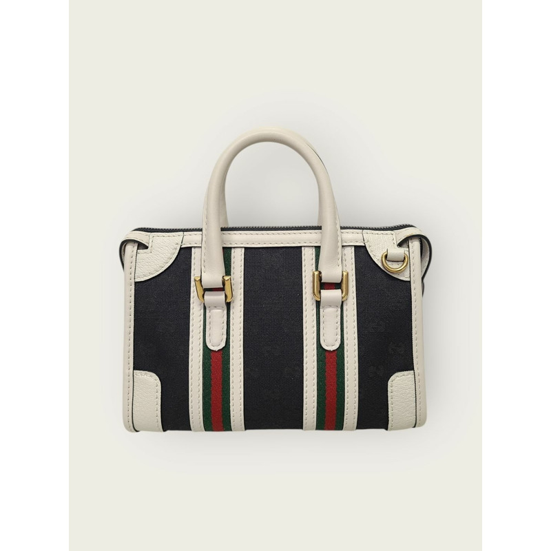 【包稅】GUCCI 白色海軍藍 GG 織帶 Ophidia 手提包-4