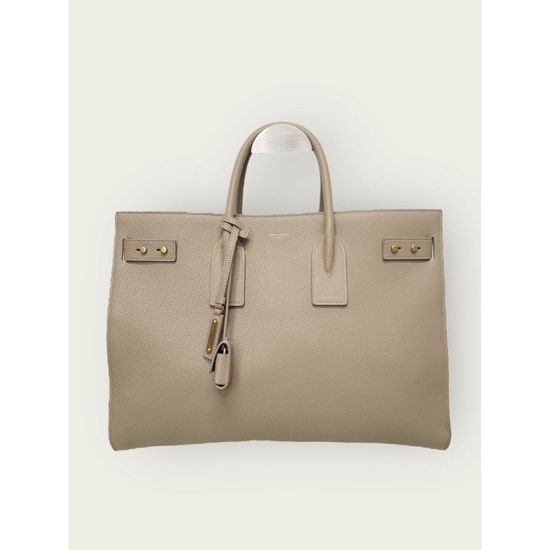 【包稅】SAINT LAURENT 米色 Sac De Jour 超薄托特包 斜背包 大號-0