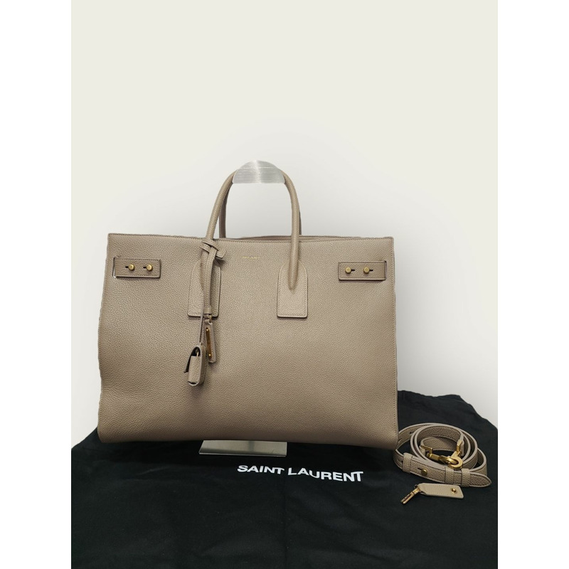 【包稅】SAINT LAURENT 米色 Sac De Jour 超薄托特包 斜背包 大號-6