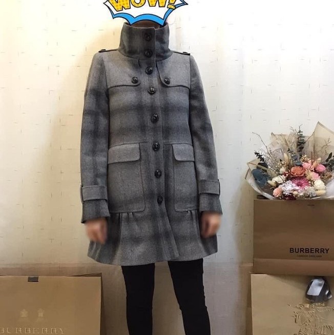 BURBERRY英國黑標灰格紋洋裝大衣UK4-1