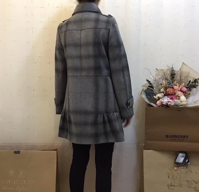BURBERRY英國黑標灰格紋洋裝大衣UK4-2