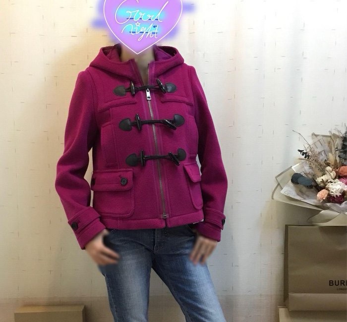 BURBERRY BRIT桃紫色牛角扣連帽外套UK6-1