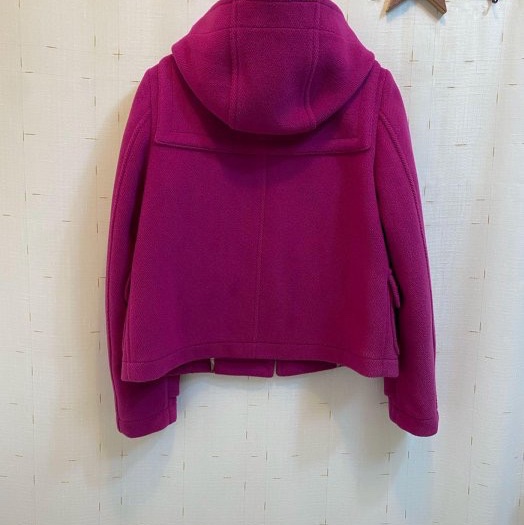 BURBERRY BRIT桃紫色牛角扣連帽外套UK6-4