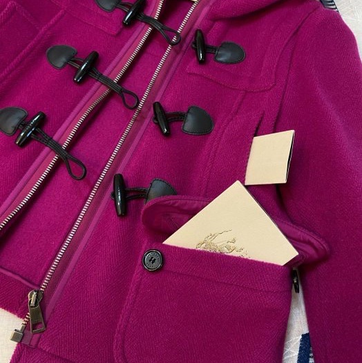 BURBERRY BRIT桃紫色牛角扣連帽外套UK6-6