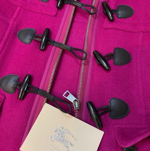 BURBERRY BRIT桃紫色牛角扣連帽外套UK6-7