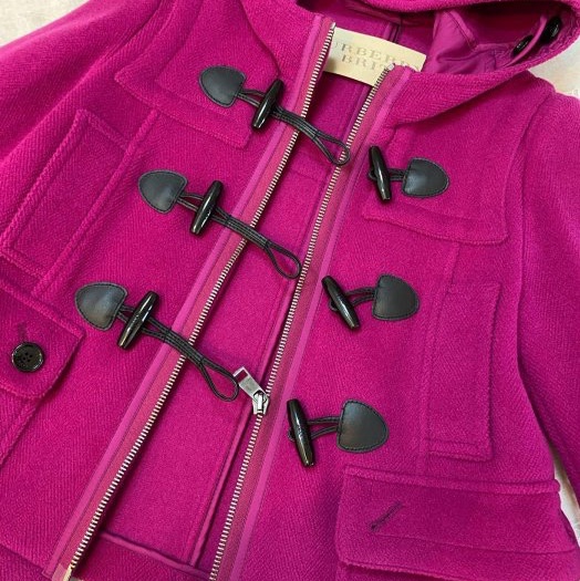 BURBERRY BRIT桃紫色牛角扣連帽外套UK6-10