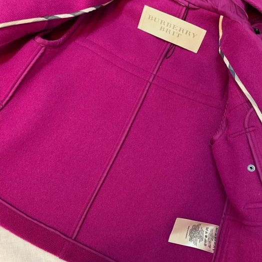BURBERRY BRIT桃紫色牛角扣連帽外套UK6-11
