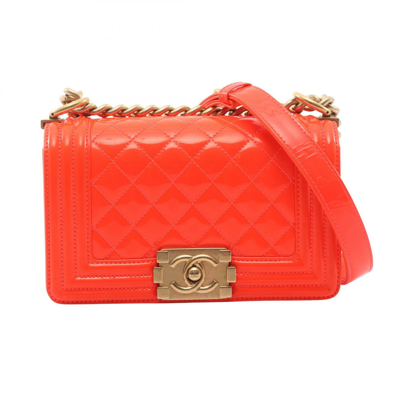 香奈兒 Boy Chanel 小號鏈條單背包 A67085 紅色漆皮二手金色五金 CC-0