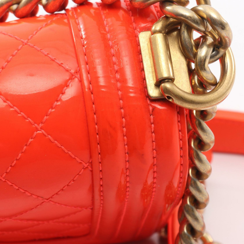 香奈兒 Boy Chanel 小號鏈條單背包 A67085 紅色漆皮二手金色五金 CC-5