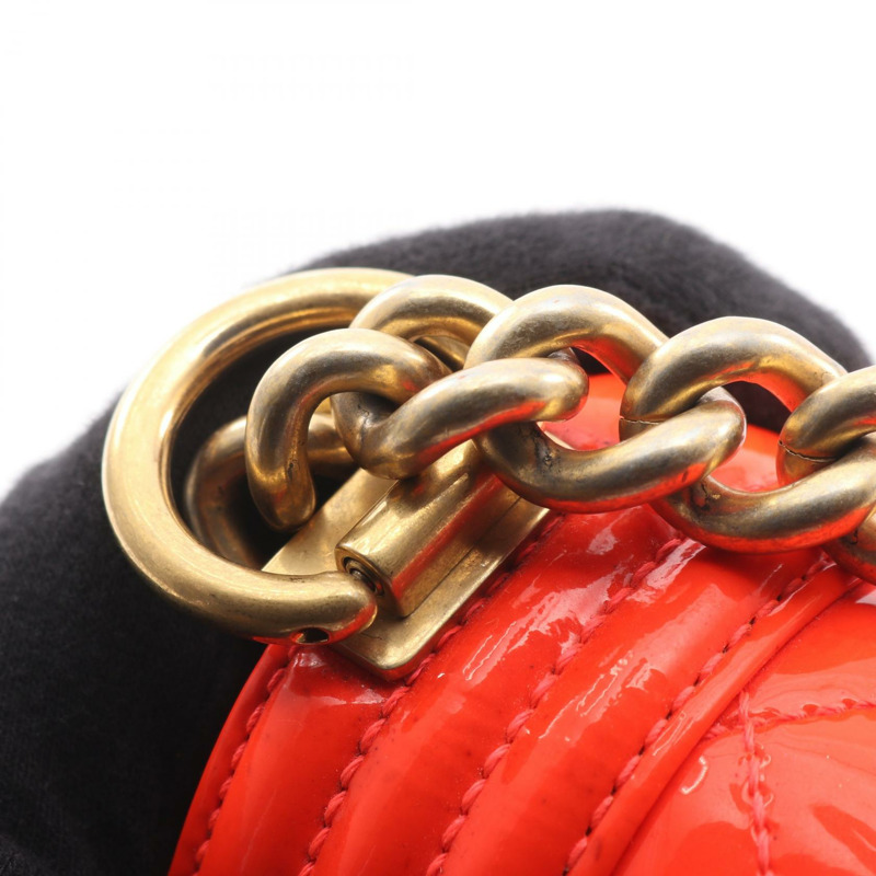 香奈兒 Boy Chanel 小號鏈條單背包 A67085 紅色漆皮二手金色五金 CC-9