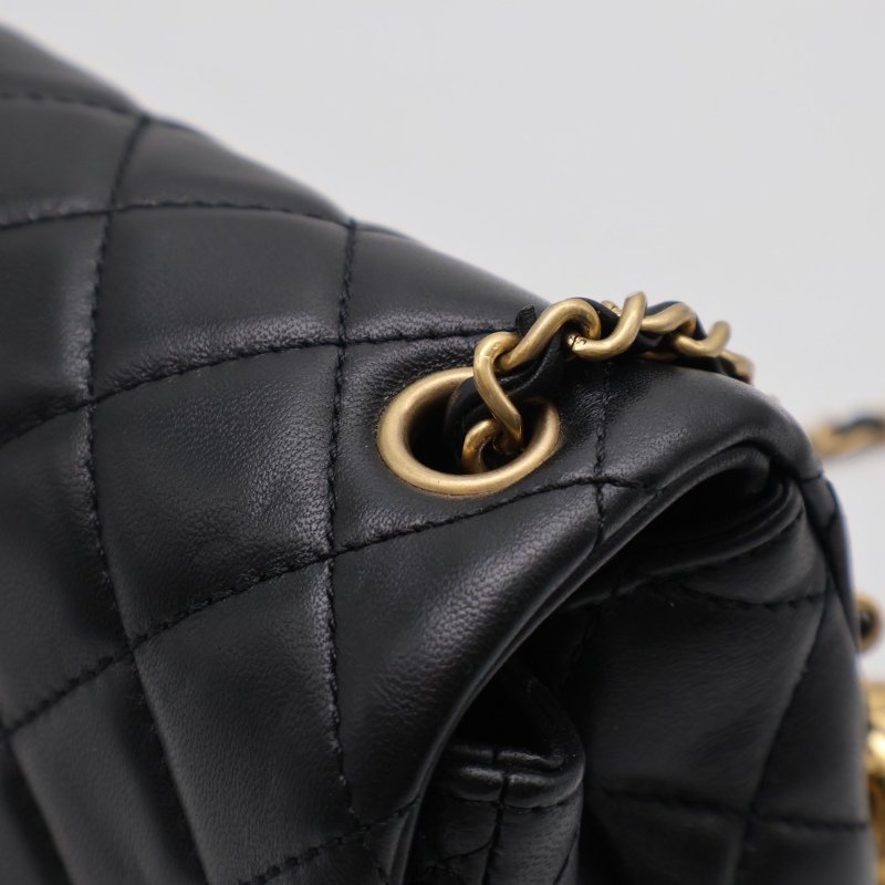 CHANEL 經典口蓋包方胖子 17 - 金球黑金-6