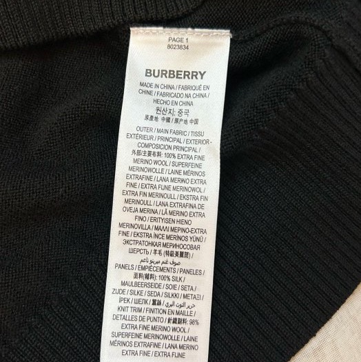 BURBERRY英國黑標專屬標誌印花絲質裁片黑色毛衣XS-14