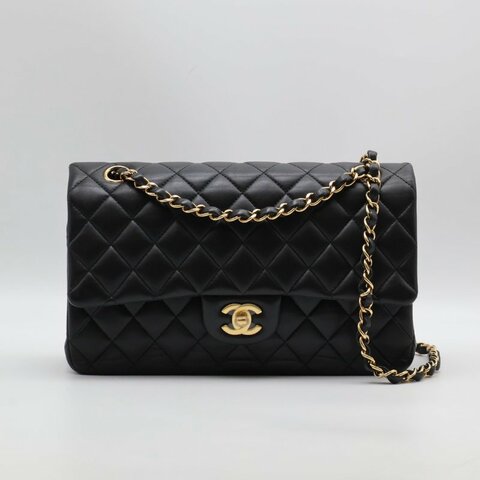 CHANEL 經典口蓋包 CF25 - 羊皮黑金27開