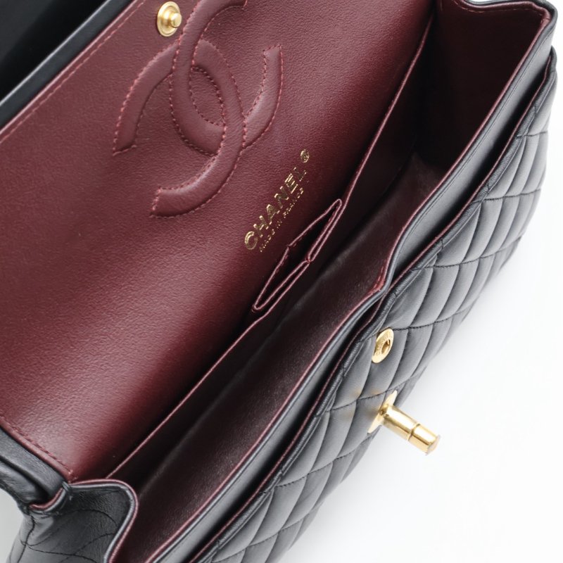 CHANEL 經典口蓋包 CF25 - 羊皮黑金27開-2