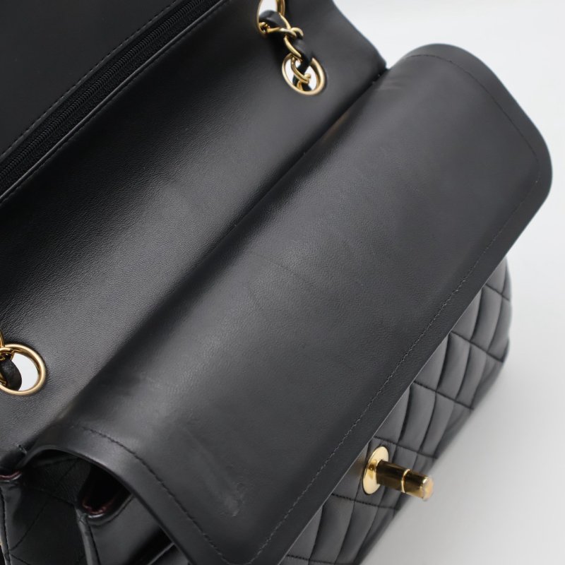 CHANEL 經典口蓋包 CF25 - 羊皮黑金27開-4