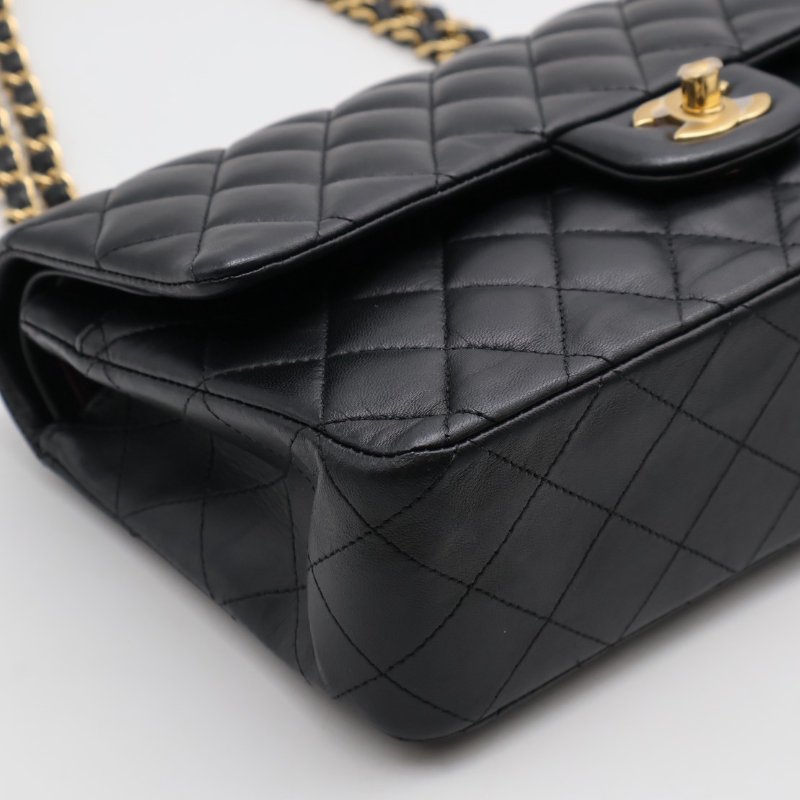 CHANEL 經典口蓋包 CF25 - 羊皮黑金27開-8