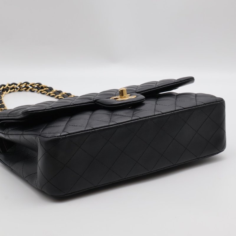CHANEL 經典口蓋包 CF25 - 羊皮黑金27開-10