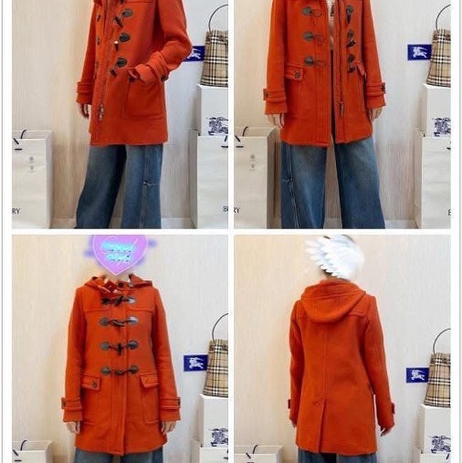 BURBERRY日系倫敦亮橘牛角扣連帽羊毛大衣38-0