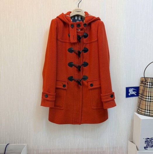 BURBERRY日系倫敦亮橘牛角扣連帽羊毛大衣38-1