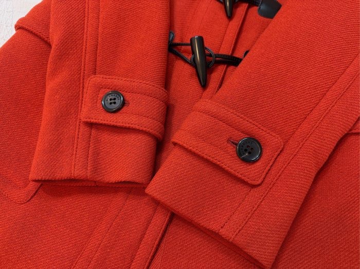 BURBERRY日系倫敦亮橘牛角扣連帽羊毛大衣38-3