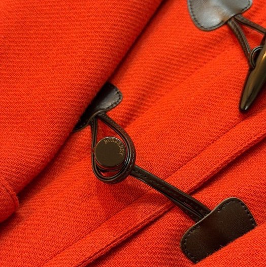 BURBERRY日系倫敦亮橘牛角扣連帽羊毛大衣38-4