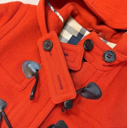 BURBERRY日系倫敦亮橘牛角扣連帽羊毛大衣38-8