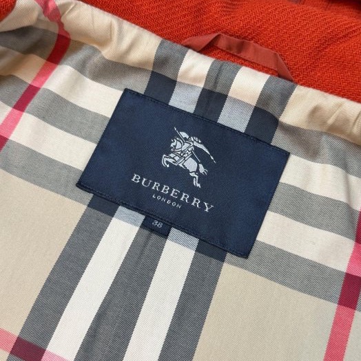 BURBERRY日系倫敦亮橘牛角扣連帽羊毛大衣38-12