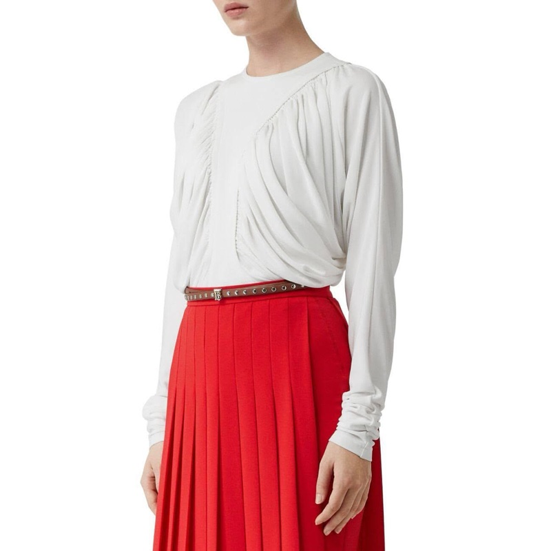 BURBERRY 英國黑標白色褶飾裁片平織上衣UK6-0