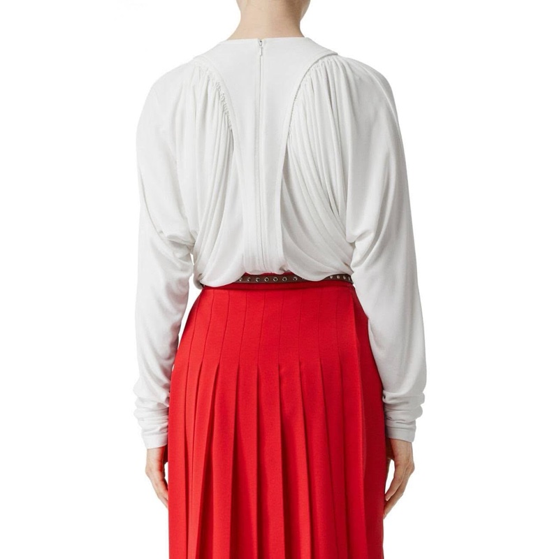 BURBERRY 英國黑標白色褶飾裁片平織上衣UK6-2