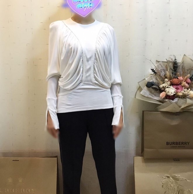 BURBERRY 英國黑標白色褶飾裁片平織上衣UK6-3