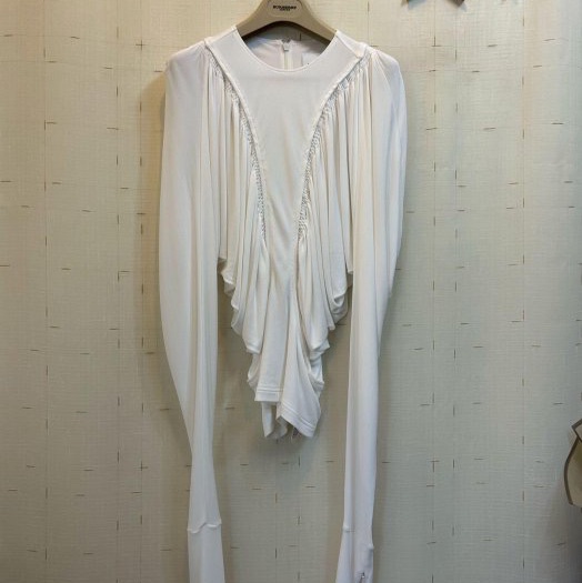 BURBERRY 英國黑標白色褶飾裁片平織上衣UK6-6