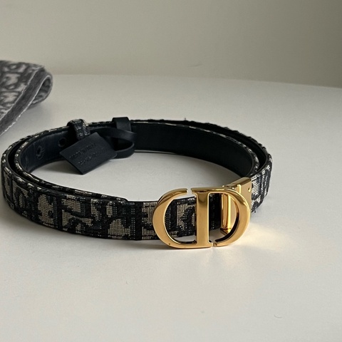 Dior 經典雙面老花皮帶 CD logo(藍）