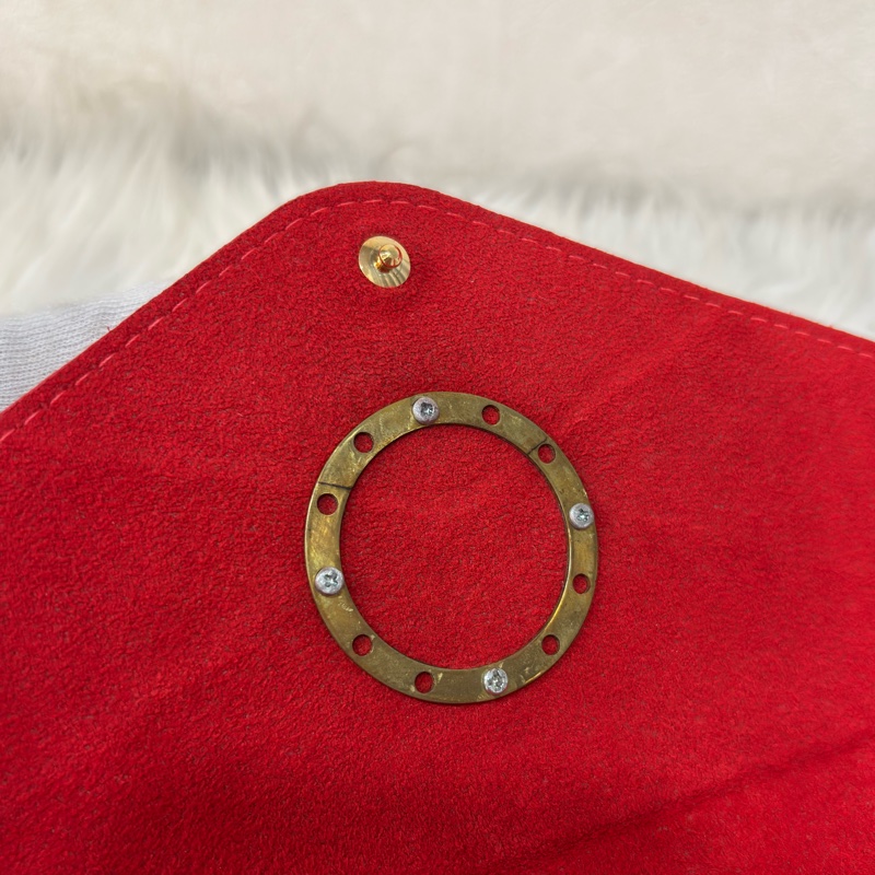 LV 訂製款 紅色荔枝皮 圓形 LOGO 釦式 信封 長夾 皮夾 收納袋 萬用袋-24