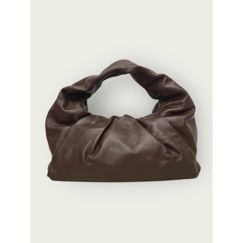 【包稅】BOTTEGA VENETA 樹皮棕色皮革褶皺單肩包-4