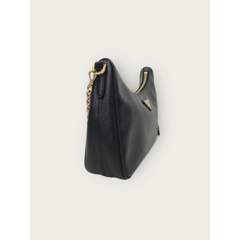 【包稅】PRADA 黑色金色復刻版皮革肩背包-1