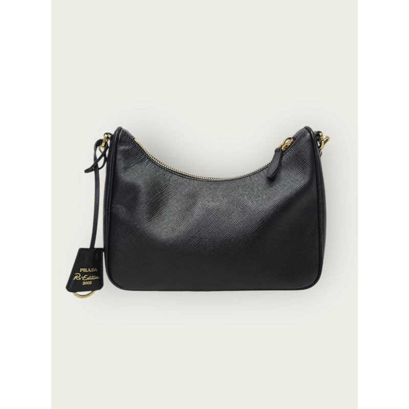 【包稅】PRADA 黑色金色復刻版皮革肩背包-4