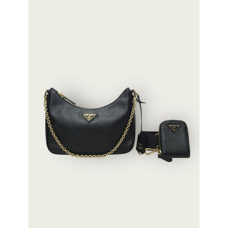 【包稅】PRADA 黑色金色復刻版皮革肩背包-6